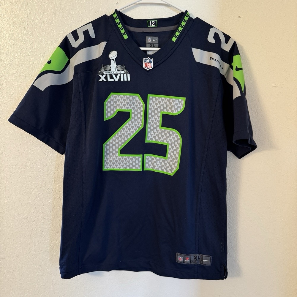 Seattle Seahawks Richard Sherman #25 Jersey Nike On Field Navy YOUTH XL 18/20